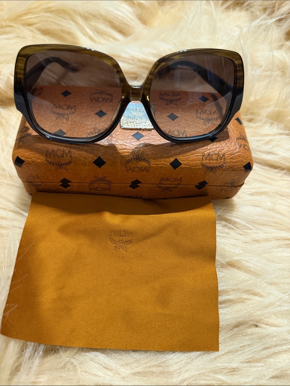 MCM Brown Gradient Oversized Square Sunglasses with Branded Case